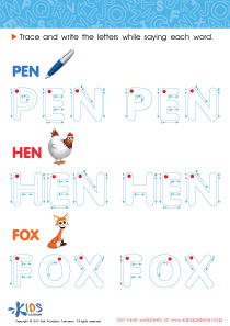 A Pen, a Hen and a Fox Spelling Worksheet
