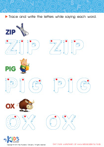 A Zip, a Pig and an Ox Spelling Worksheet