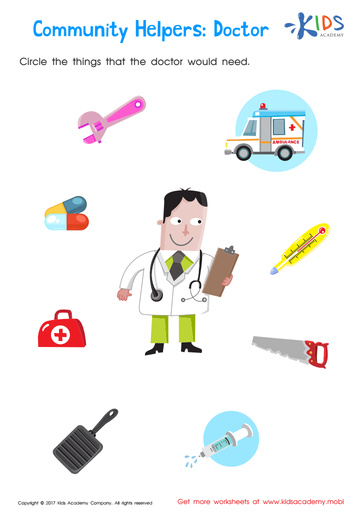 Doctor Community Helpers Worksheet: Free Printable PDF for Kids