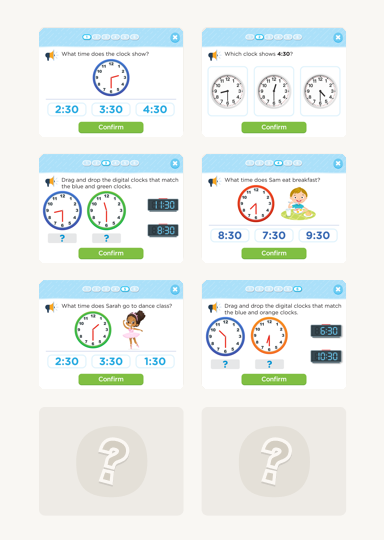 Telling Time to Half Hour and Matching Digital and Analog Clocks quiz