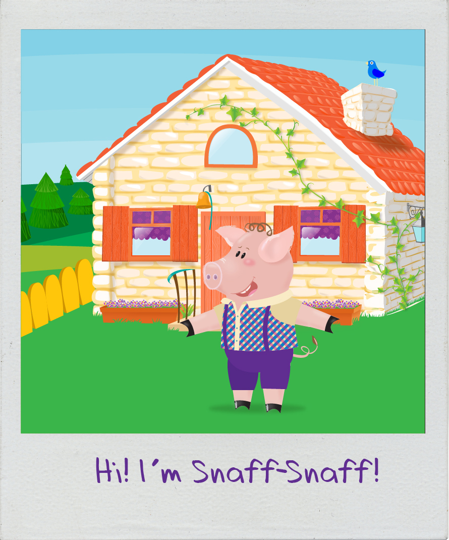 Cartoon pig, house