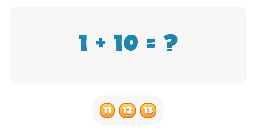 Addition Facts Worksheet: Find the Answer for 1 + 10