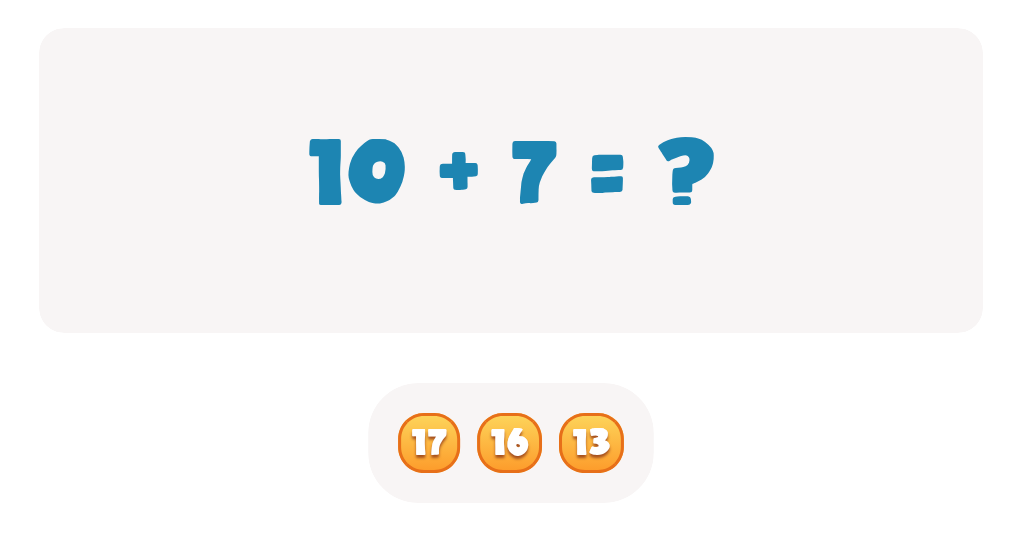 Addition Facts Worksheet: Find the Answer for 10 + 7