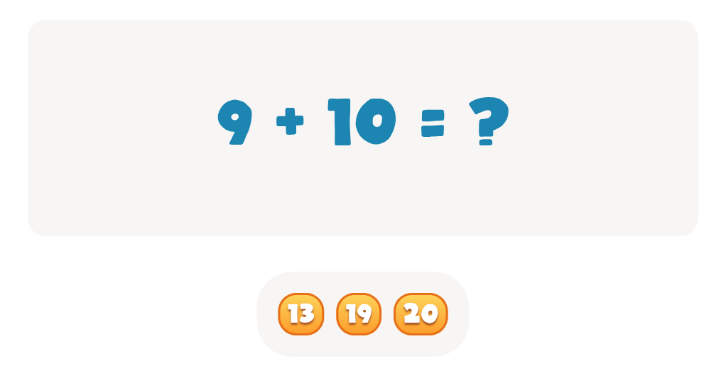 Addition Facts Worksheet: Find the Answer for 9 + 10