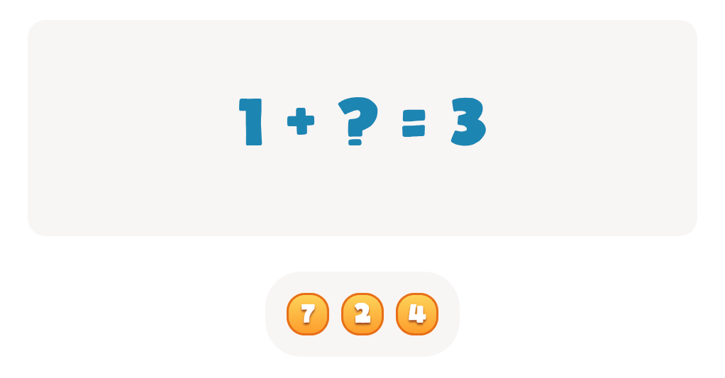 Addition Facts Worksheet: Find the Missing Addend for 1 + ? = 3