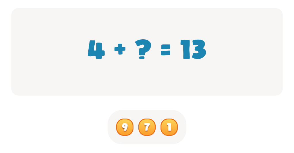 Addition Facts Worksheet: Find the Missing Addend for 4 + ? = 13