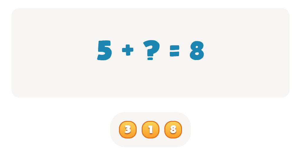 Addition Facts Worksheet: Find the Missing Addend for 5 + ? = 8