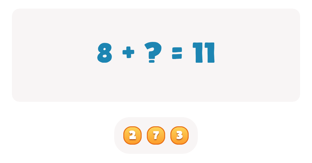 Addition Facts Worksheet: Find the Missing Addend for 8 + ? = 11