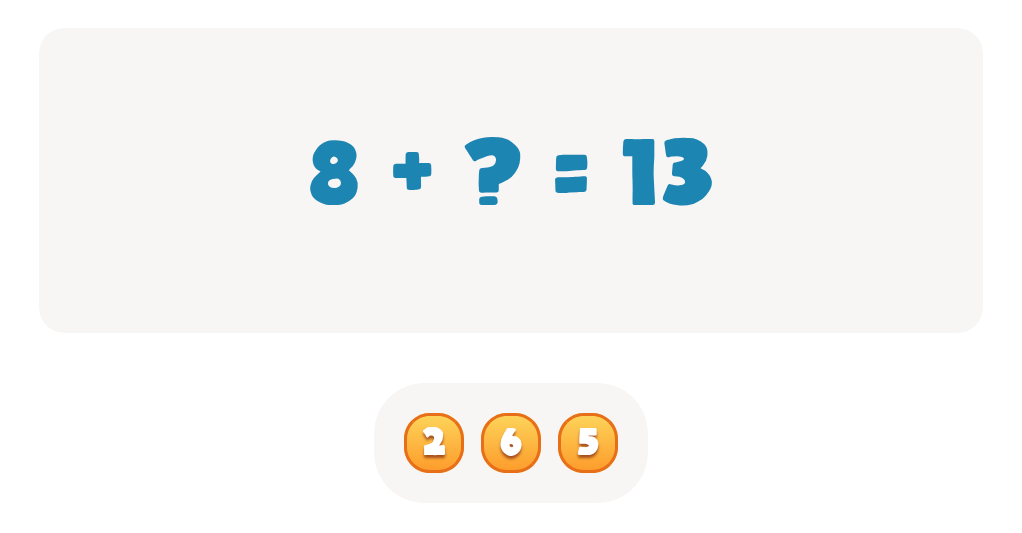 Addition Facts Worksheet: Find the Missing Addend for 8 + ? = 13