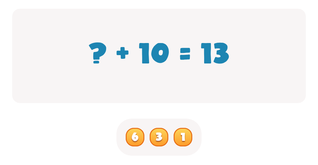 Addition Facts Worksheet: Find the Missing Number in ? + 10 = 13