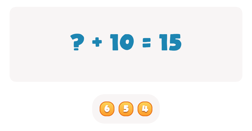 Addition Facts Worksheet: Find the Missing Number in ? + 10 = 15