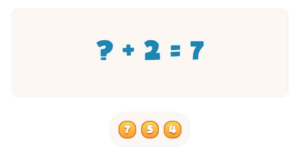 Addition Facts Worksheet: Find the Missing Number in ? + 2 = 7