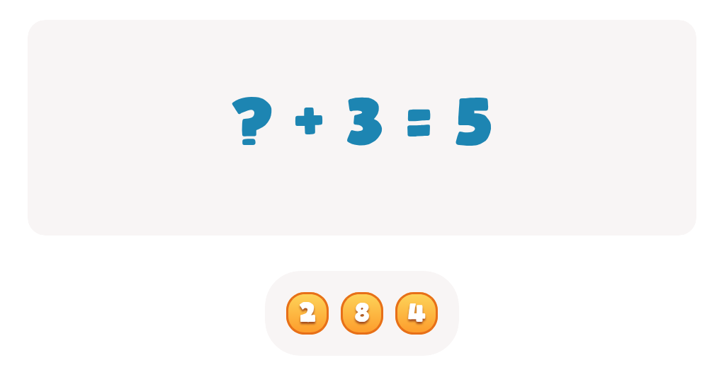 Addition Facts Worksheet: Find the Missing Number in ? + 3 = 5