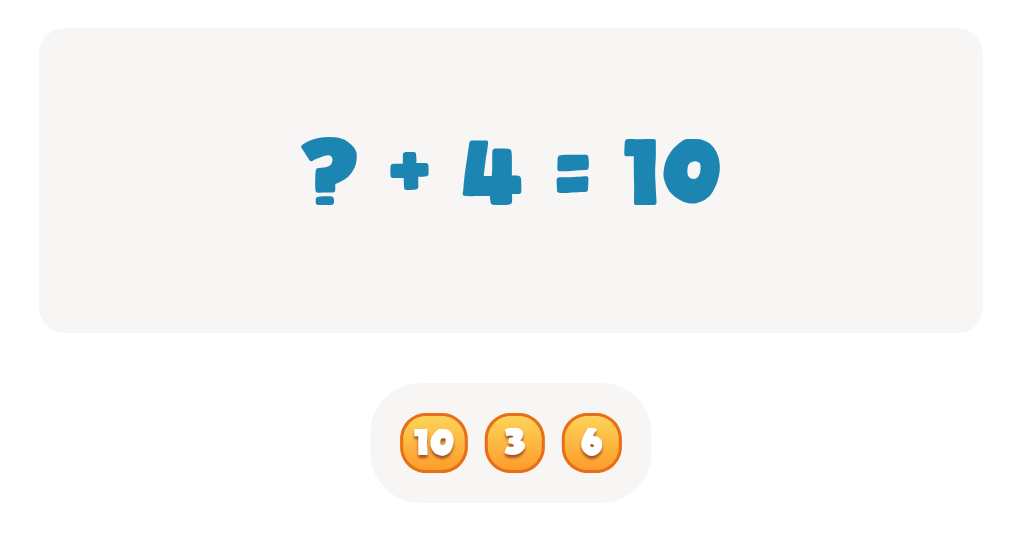 Addition Facts Worksheet: Find the Missing Number in ? + 4 = 10