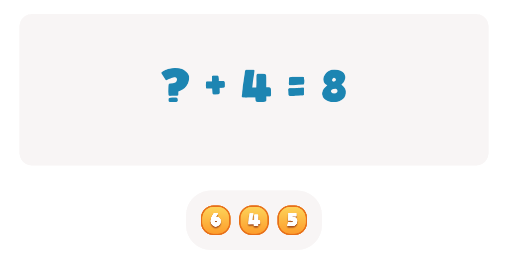 Addition Facts Worksheet: Find the Missing Number in ? + 4 = 8