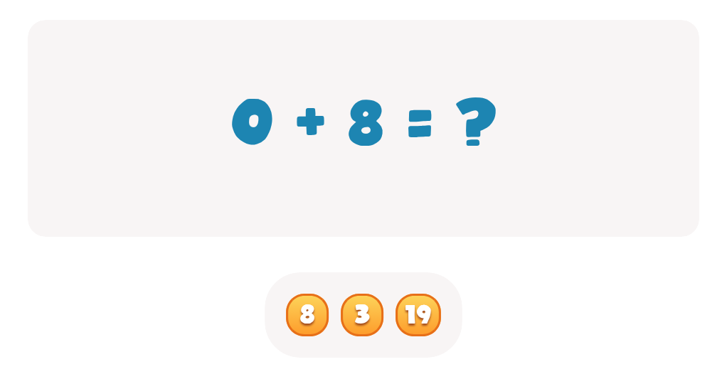 Addition Facts Worksheet: Find the Total for 0 + 8