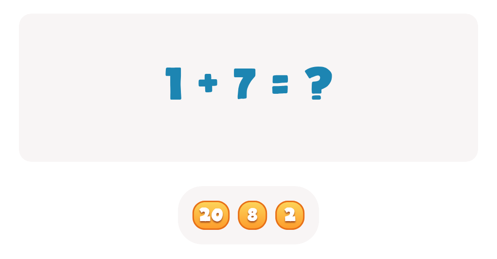 Addition Facts Worksheet: Find the Total for 1 + 7