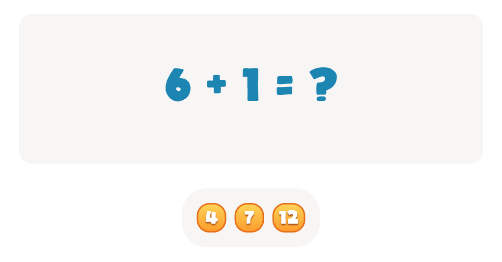 Addition Facts Worksheet: Find the Total for 6 + 1