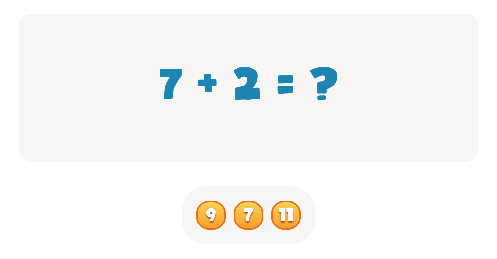 Addition Facts Worksheet: Find the Total for 7 + 2