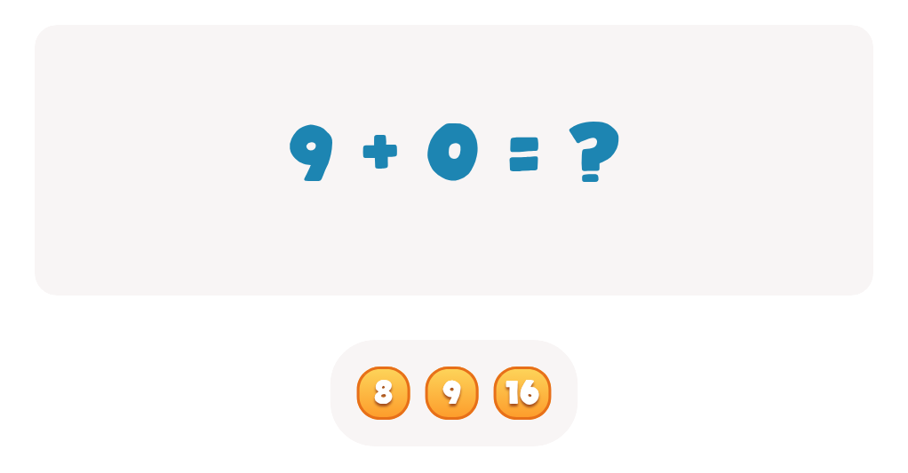 Addition Facts Worksheet: Find the Total for 9 + 0