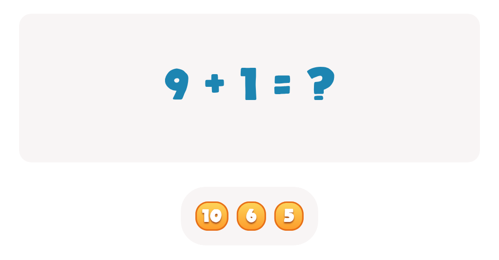 Addition Facts Worksheet: Find the Total for 9 + 1