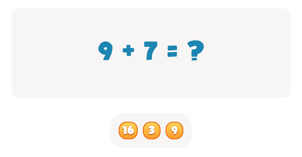 Addition Facts Worksheet: Find the Total for 9 + 7