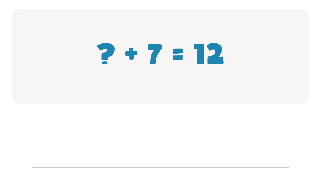 Addition Facts Worksheet: Type the Missing Number in ? + 7 = 12