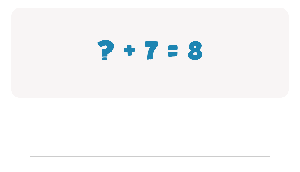 Addition Facts Worksheet: Type the Missing Number in ? + 7 = 8