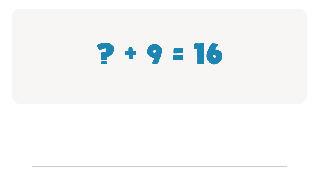 Addition Facts Worksheet: Type the Missing Number in ? + 9 = 16