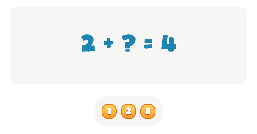 Choose the correct number to complete this doubles fact 2 + ? = 4 Worksheet