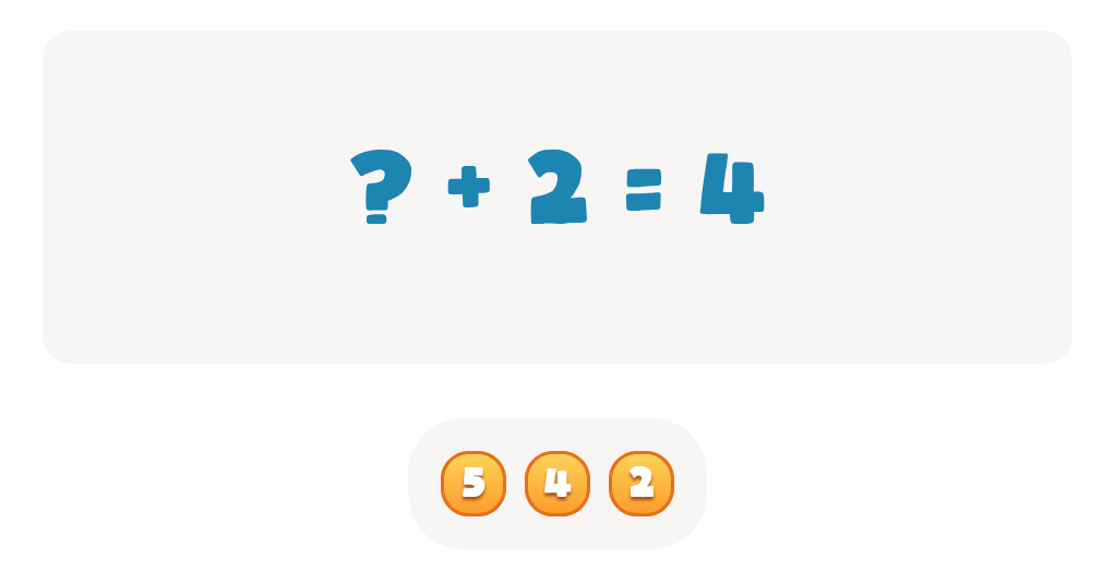 Choose the correct number to complete this doubles fact ? + 2 = 4 Worksheet