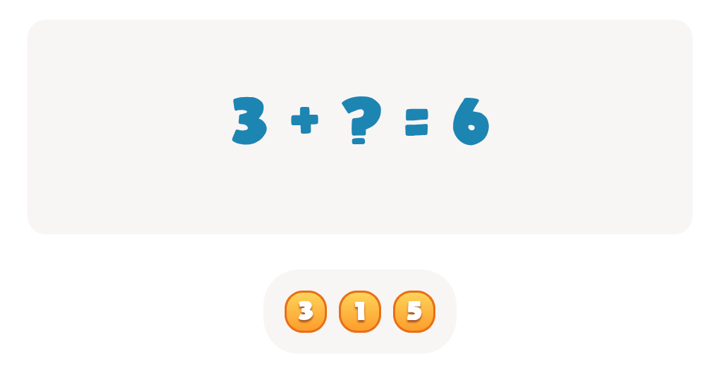 Choose the correct number to complete this doubles fact 3 + ? = 6 Worksheet