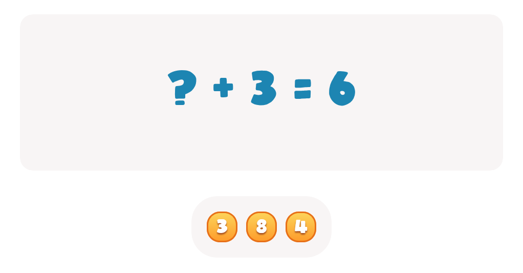 Choose the correct number to complete this doubles fact ? + 3 = 6 Worksheet