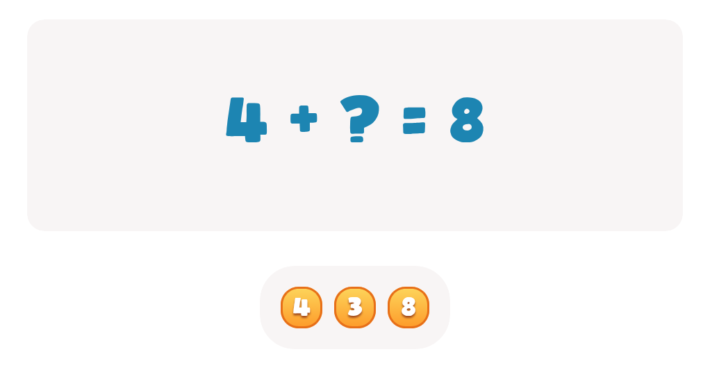 Choose the correct number to complete this doubles fact 4 + ? = 8 Worksheet
