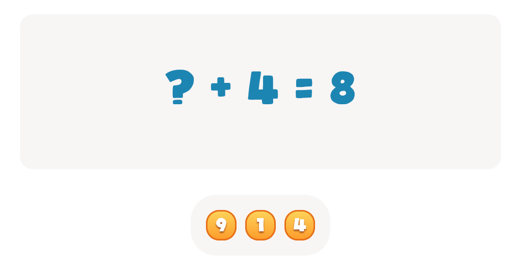Choose the correct number to complete this doubles fact ? + 4 = 8 Worksheet