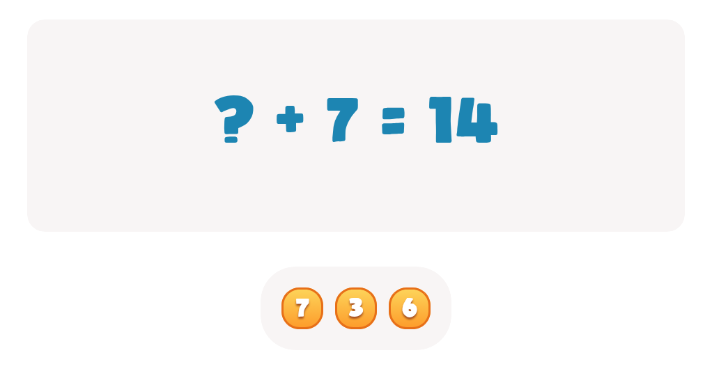 Choose the correct number to complete this doubles fact ? + 7 = 14 Worksheet