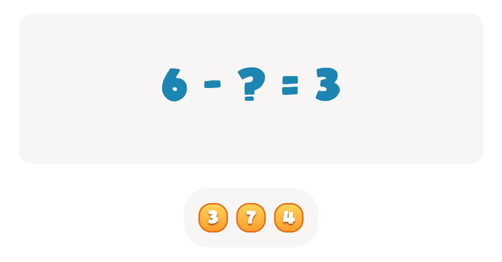 Choose the correct number to complete this equation 6 - ? = 3