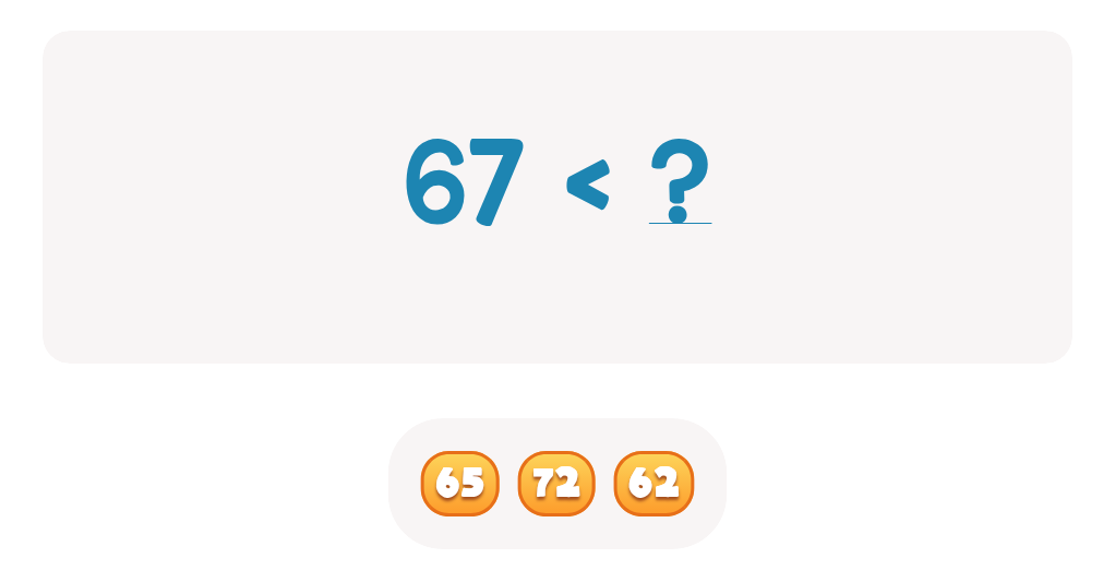 Compare Numbers up to 100: Find the Missing Number (Greater, Less or Equal)