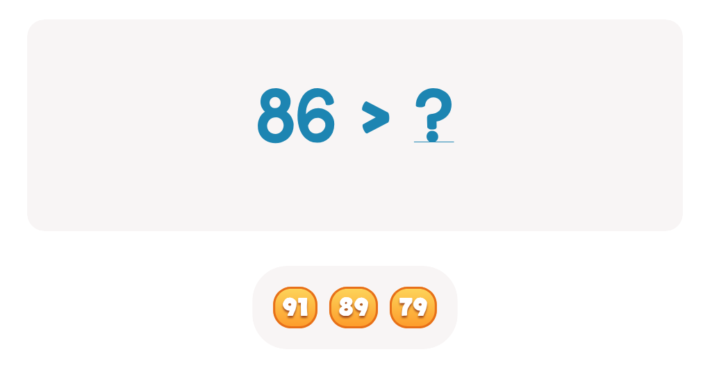 Compare Numbers up to 100: Find the Missing Number (Greater, Less or Equal)