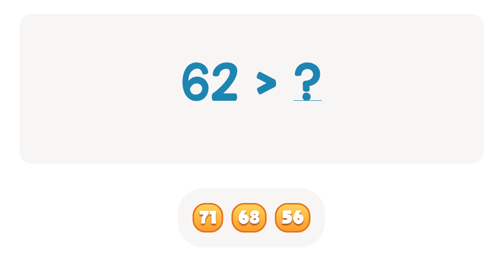 Compare Numbers up to 100: Find the Missing Number (Greater, Less or Equal)