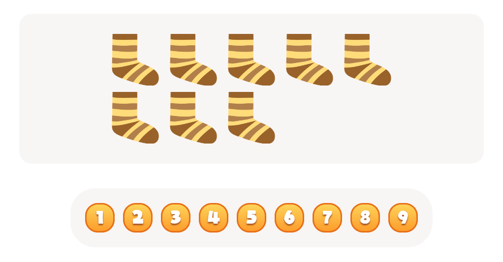 Count the  Socks Worksheet. Count up to  8 & 9 Skill