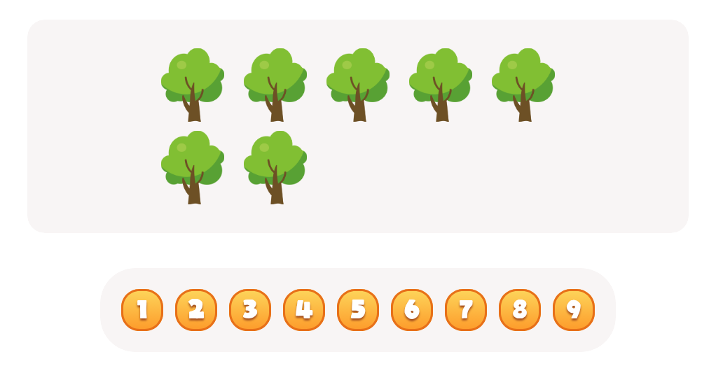 Count the  Trees Worksheet. Count up to  8 & 9 Skill