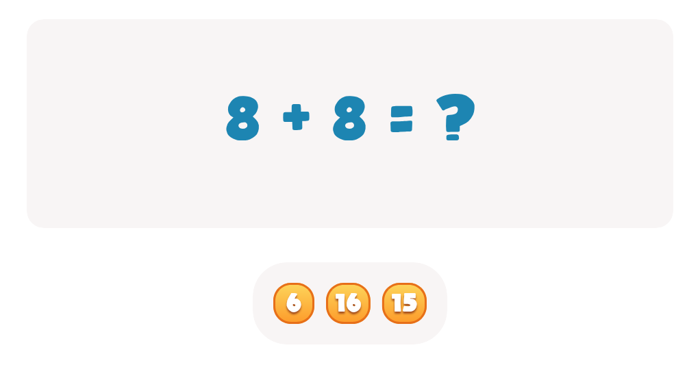 DoubleDoubles Math Facts Worksheet - Choose the Correct Sum for 8 + 8
