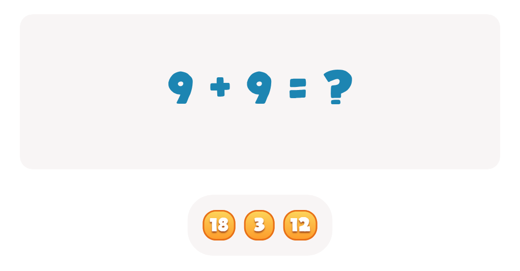 DoubleDoubles Math Facts Worksheet - Choose the Correct Sum for 9 + 9