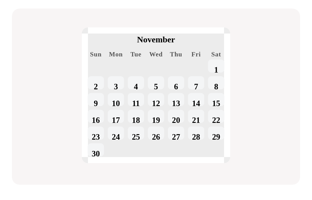 Find November 20 in this list of calendar days.