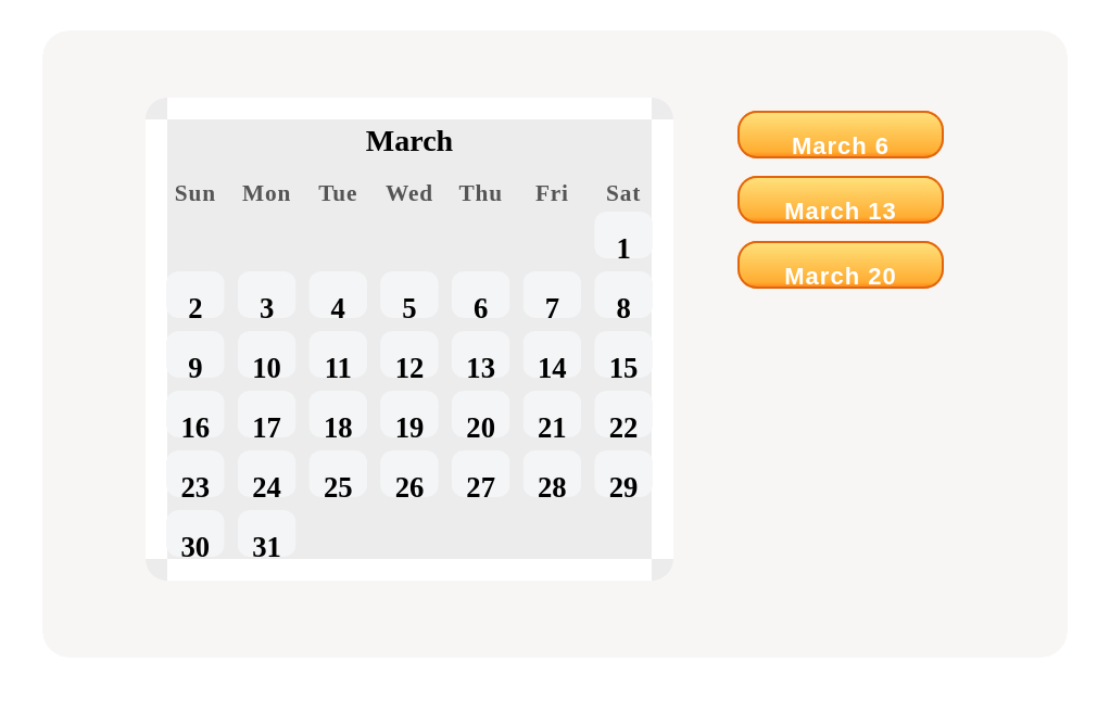 Find the first Thursday of March.