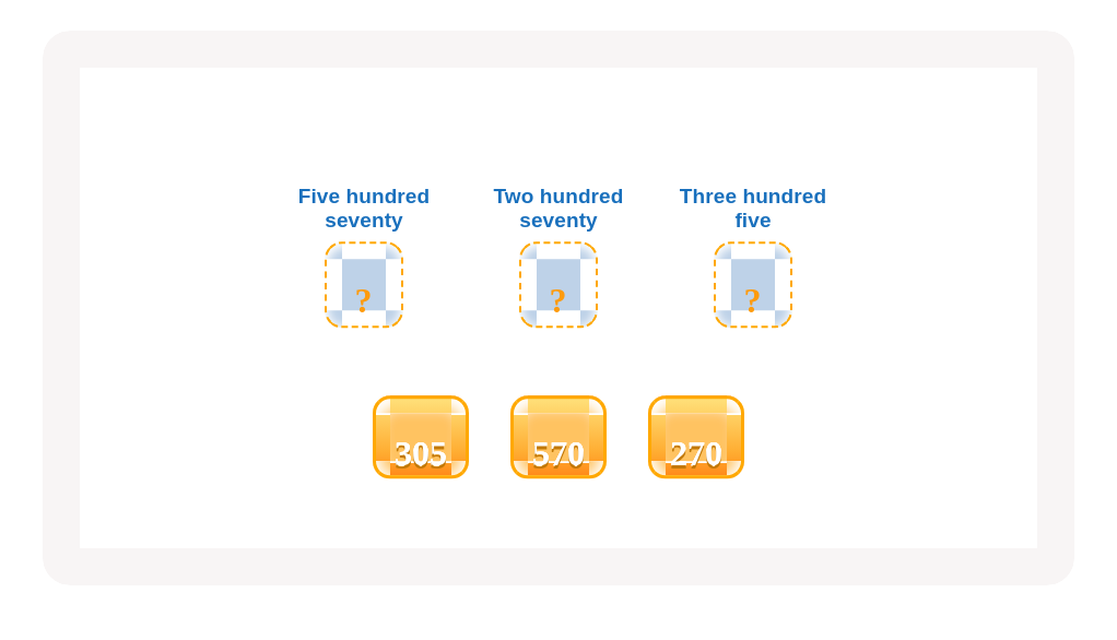 Pair the numbers with the words