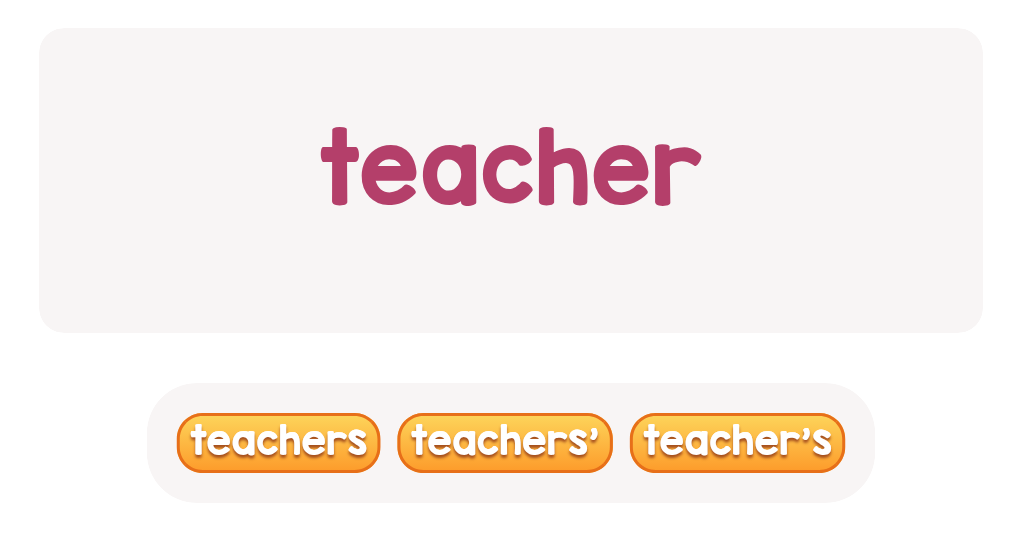 Pick the right possessive form of ’teacher’ below!