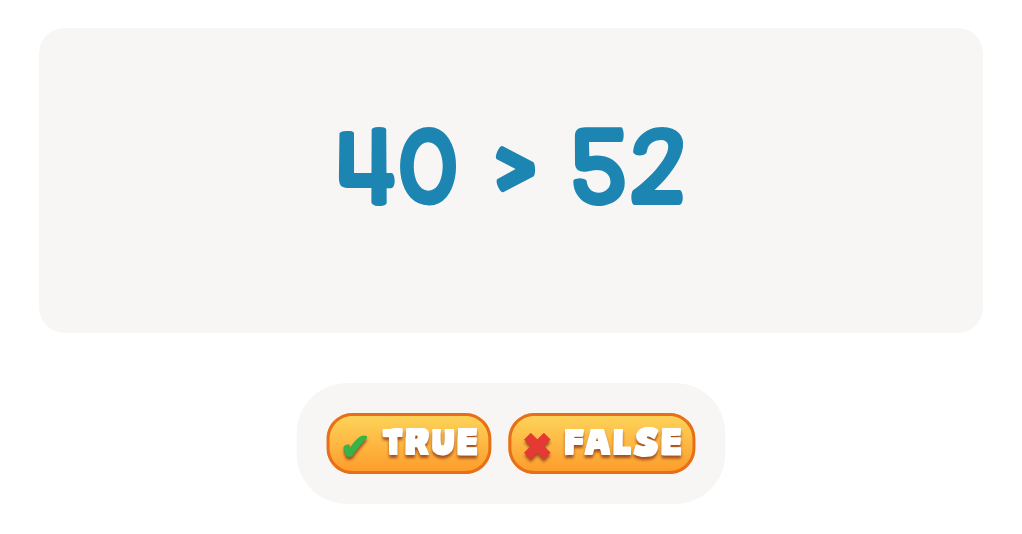 Practice Comparing Numbers up to 100: Choose True or False!