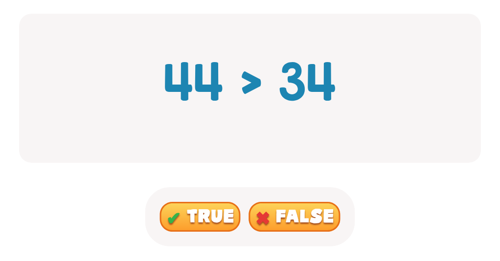 Practice Comparing Numbers up to 100: Choose True or False!